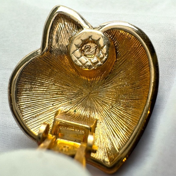 Vintage Swarovski Gold Heart and Crystal Clip-On Earrings